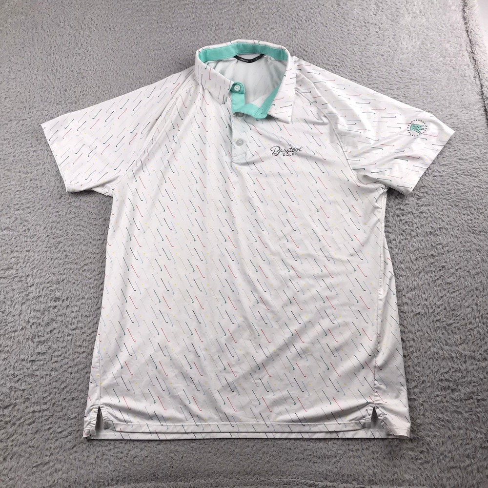 UNRL Barstool Golf Polo Shirt Men L White Colorful Club Print Athletic Fit